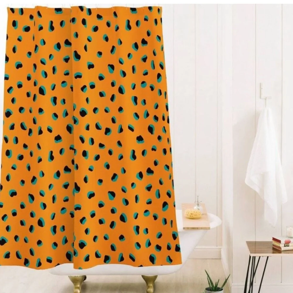 SOCIETY6 NWT funky cheetah animal print shower curtain -gold/teal -Elisa bell